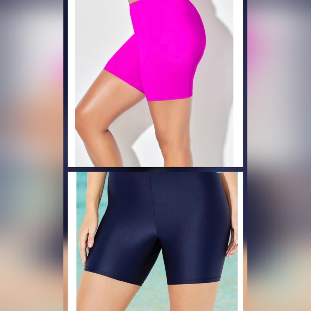 SOLD!NWT Two Swimsuits for All Women's Plus Sz 24 Bike Short 5-6"+/-. Black&Pink